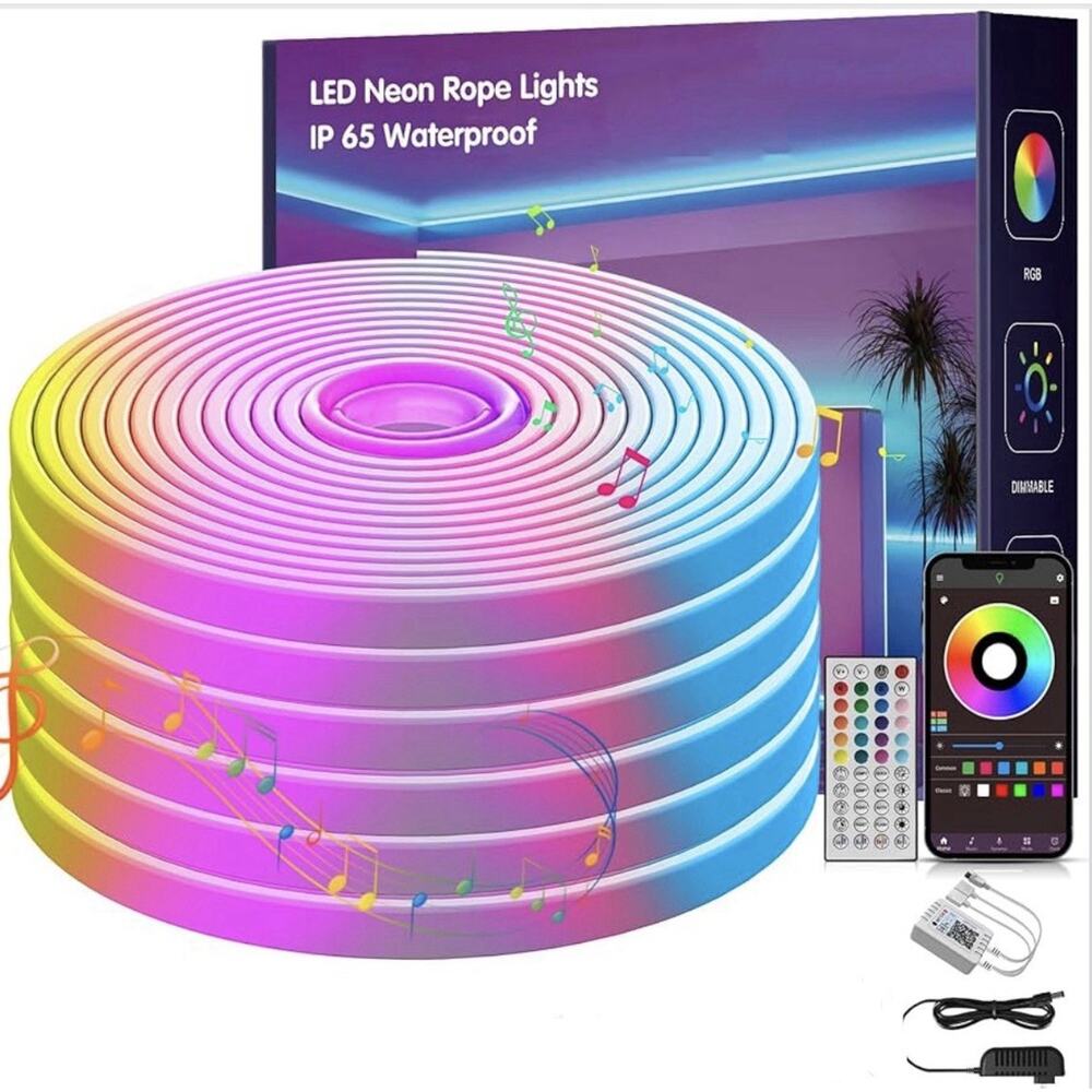 100FT RGB LED Neon Rope Lights Music Sync Outdoor Indoor w/Remote - App Control